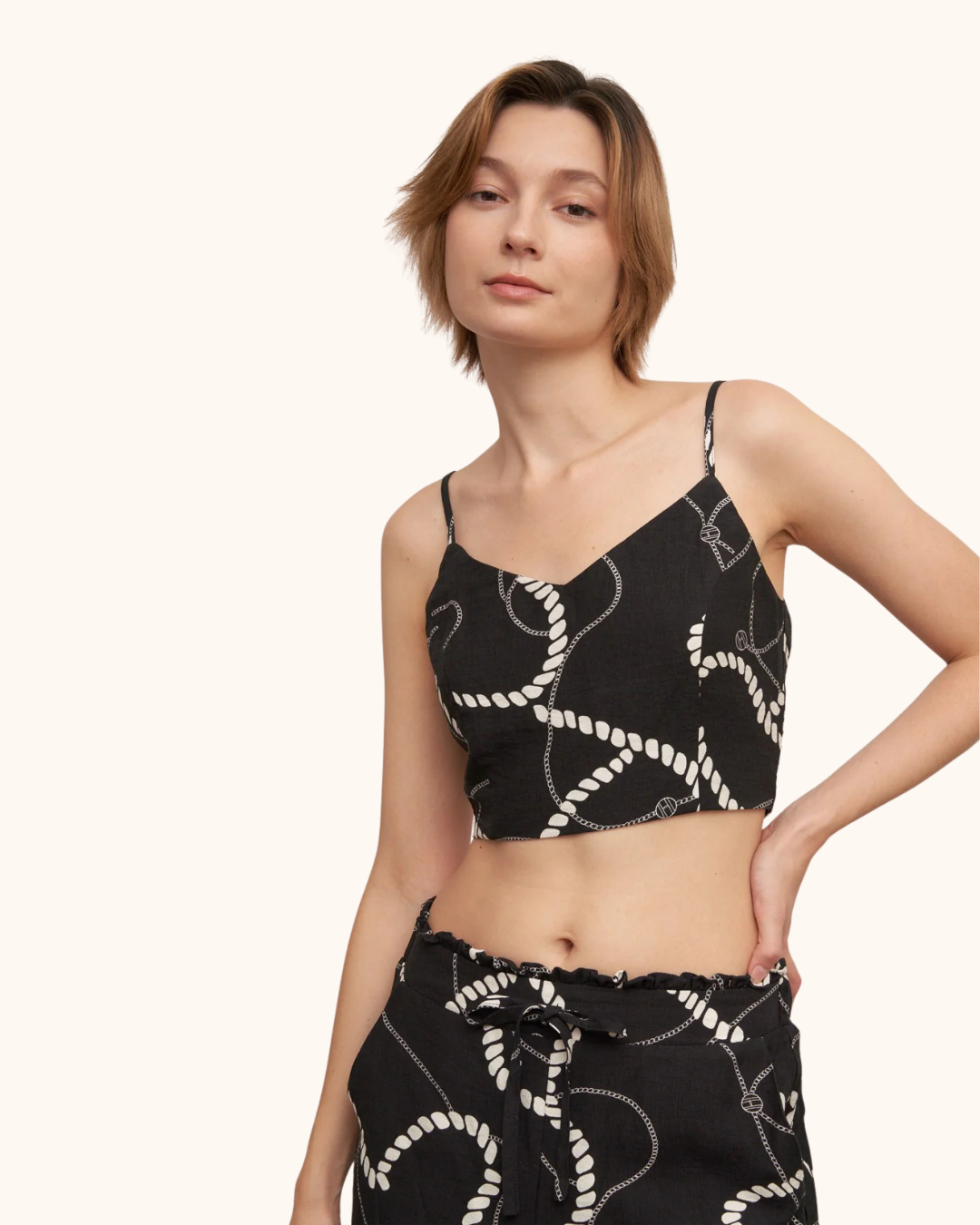 En Crème Rope Print Crop Top