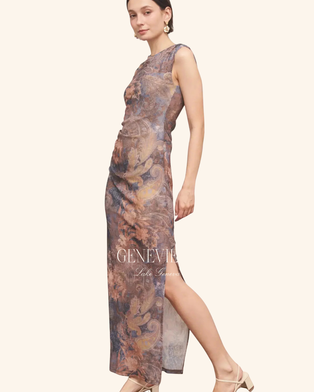 En Creme Dusty Blue Brown Dress
