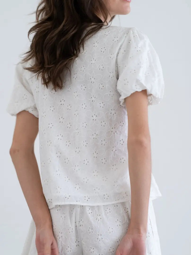 Elle Grey Eyelet Tie Front Empire Blouse