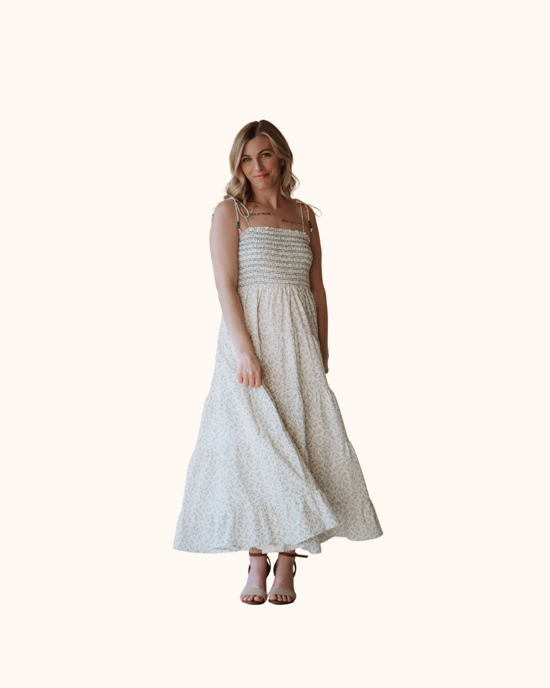 Storia Blue & White Ditsy Floral Maxi Dress