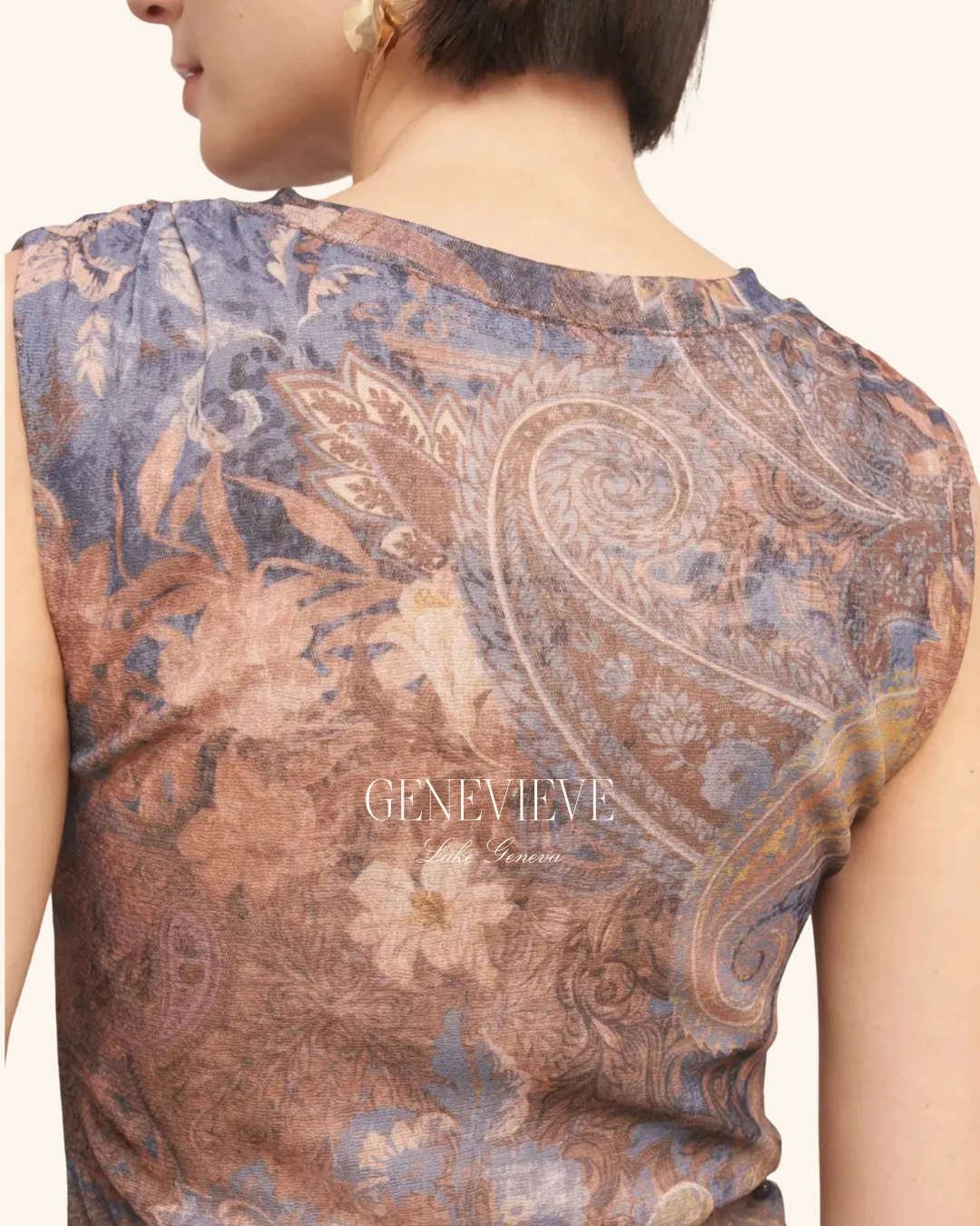 En Creme Dusty Blue Brown Dress