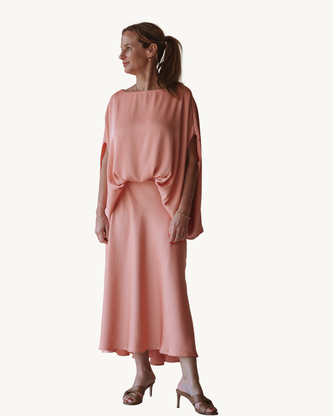 KLD Peach Satin Midi Skirt