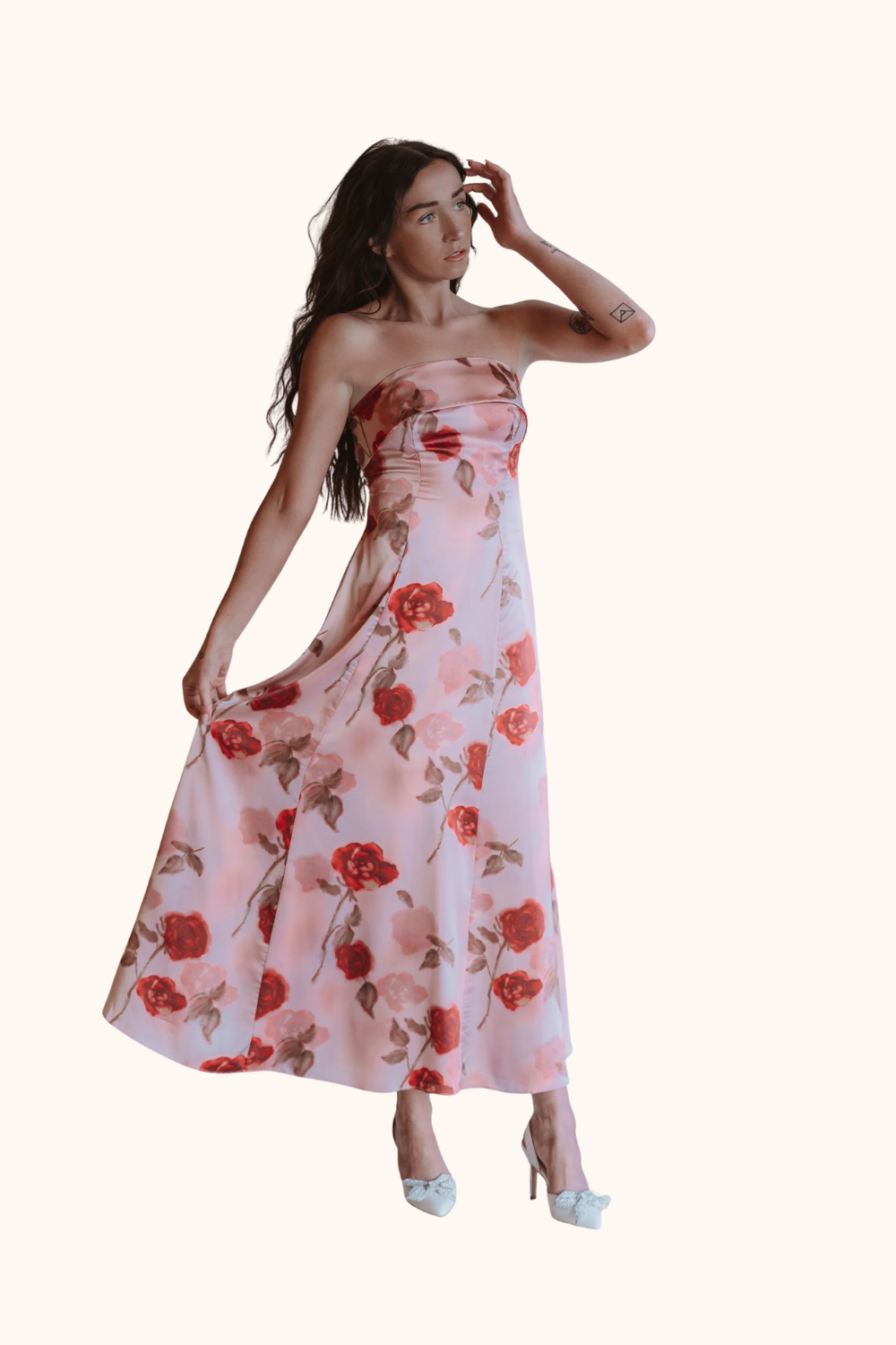 Sofie The Label Floral Printed Strapless Midi Dress