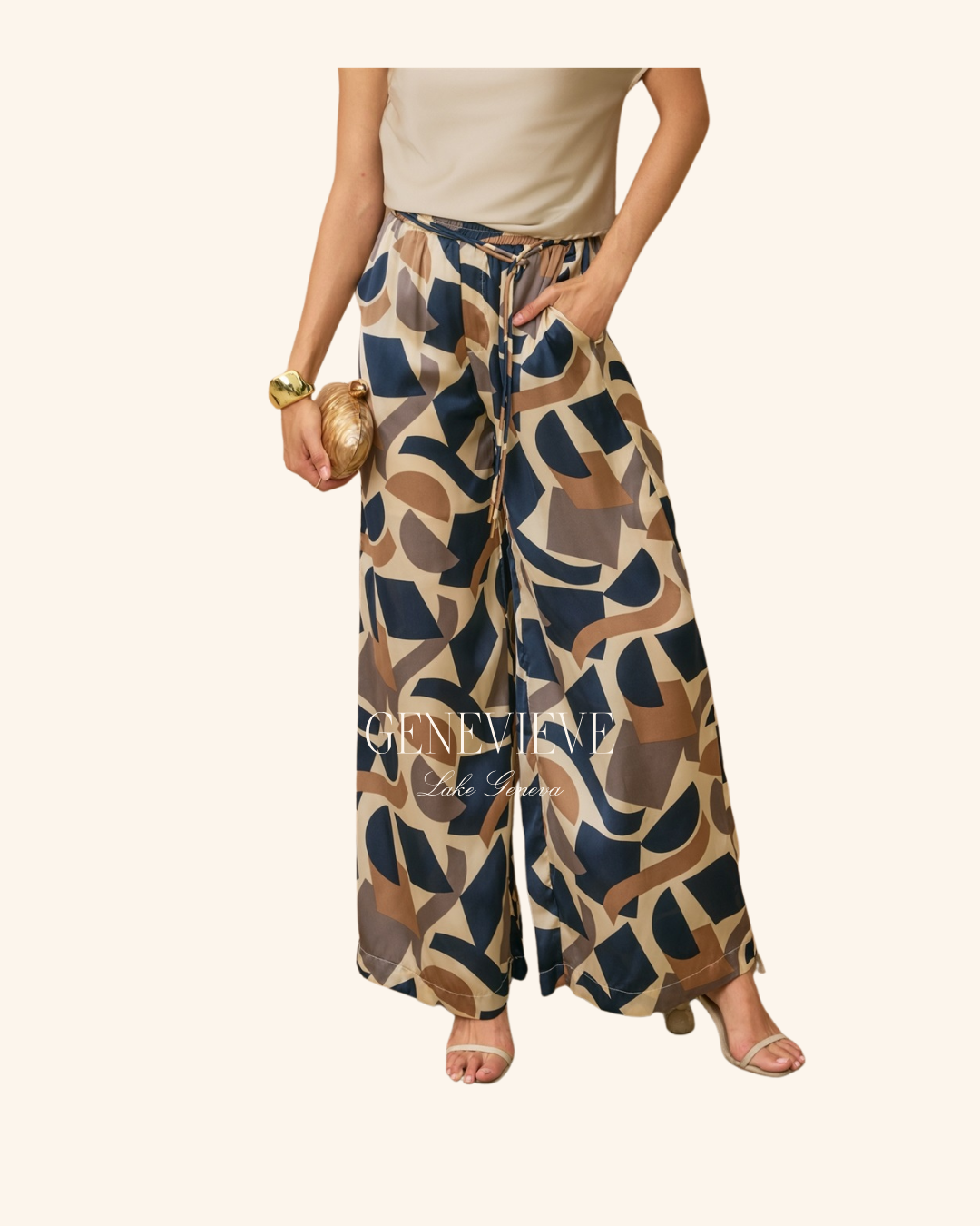 Dress Forum Navy & Taupe Geometric Pant