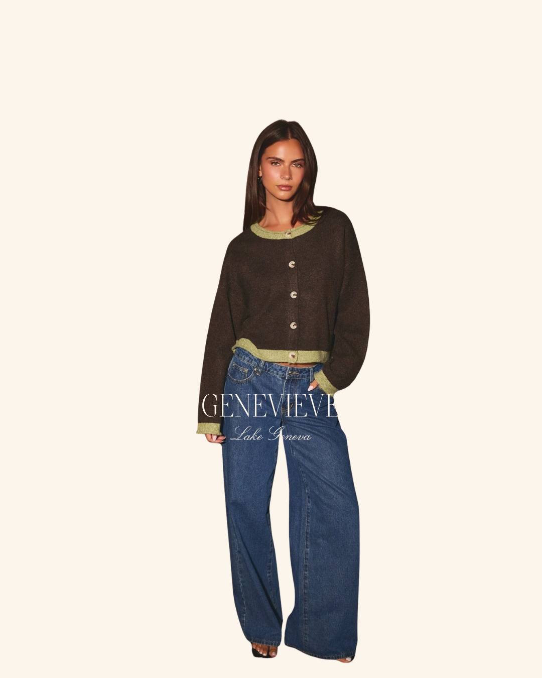 Le Lis Brown Green Contrast Cardigan