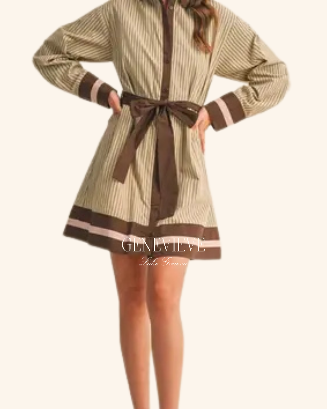 & Merci Sand Button Down Collar Mini Dress