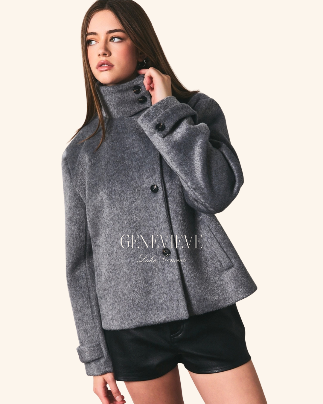Le Lis Grey Crop High Neck Coat