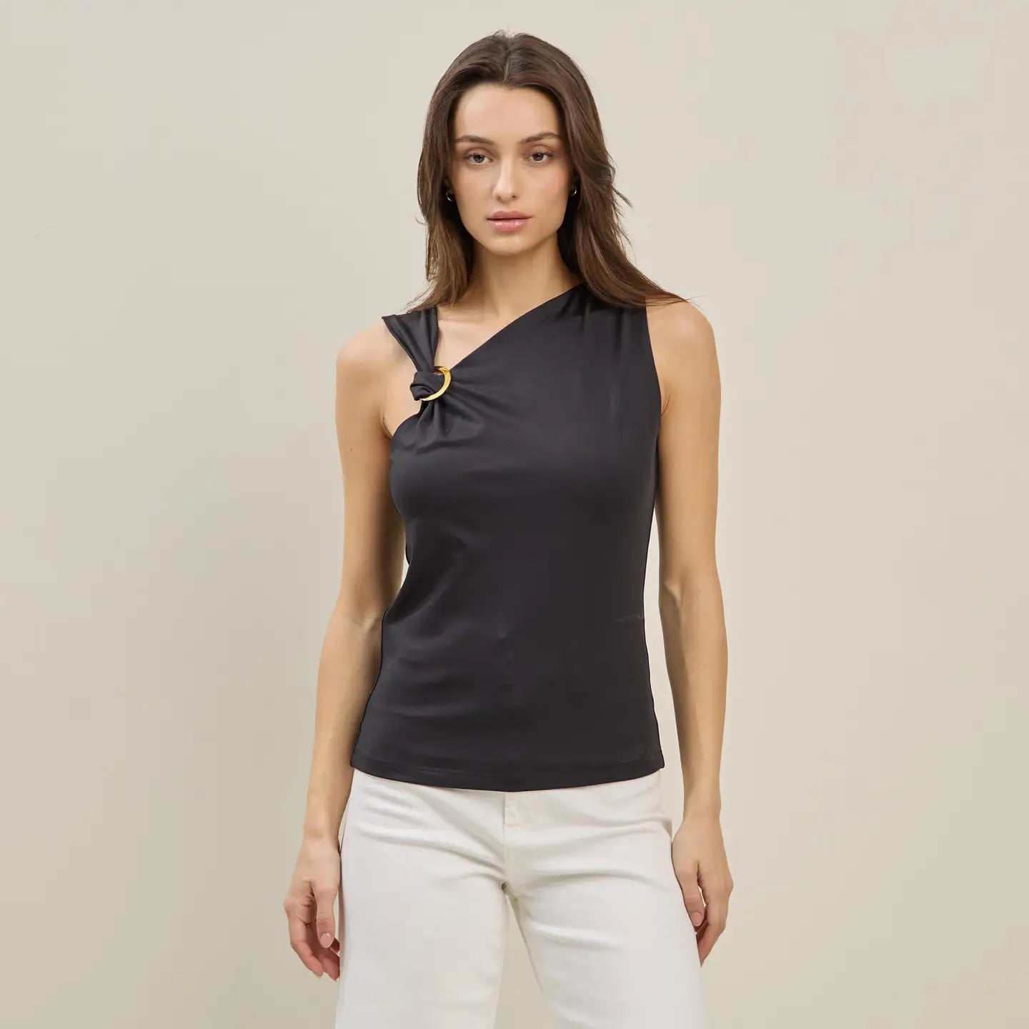 Able Asymmetrical Shoulder Top with Metal Ring
