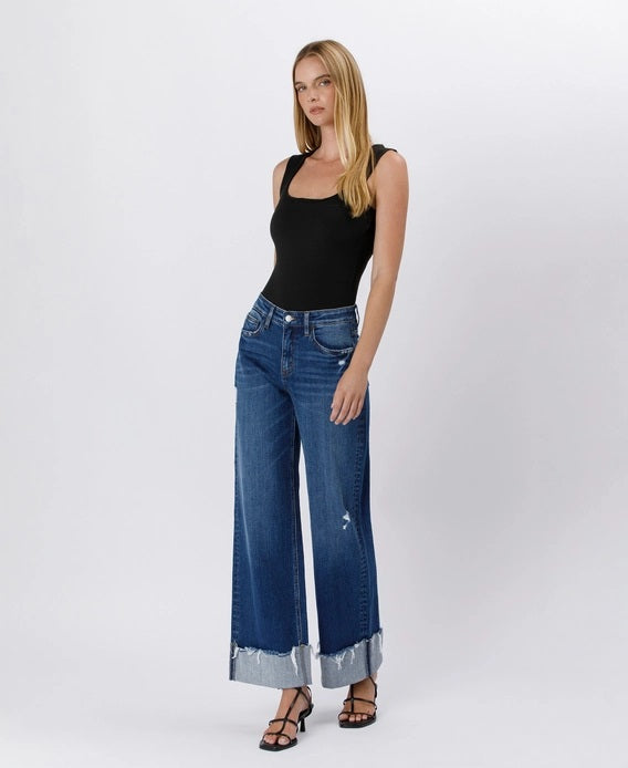 Vervet High Rise Cuffed Baggy Wide Jeans