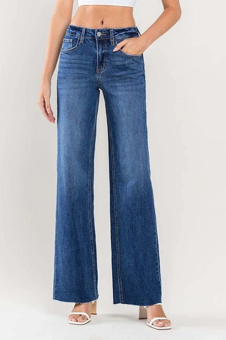 Vervet High Rise Clean Cut Raw Hem Wide Jeans