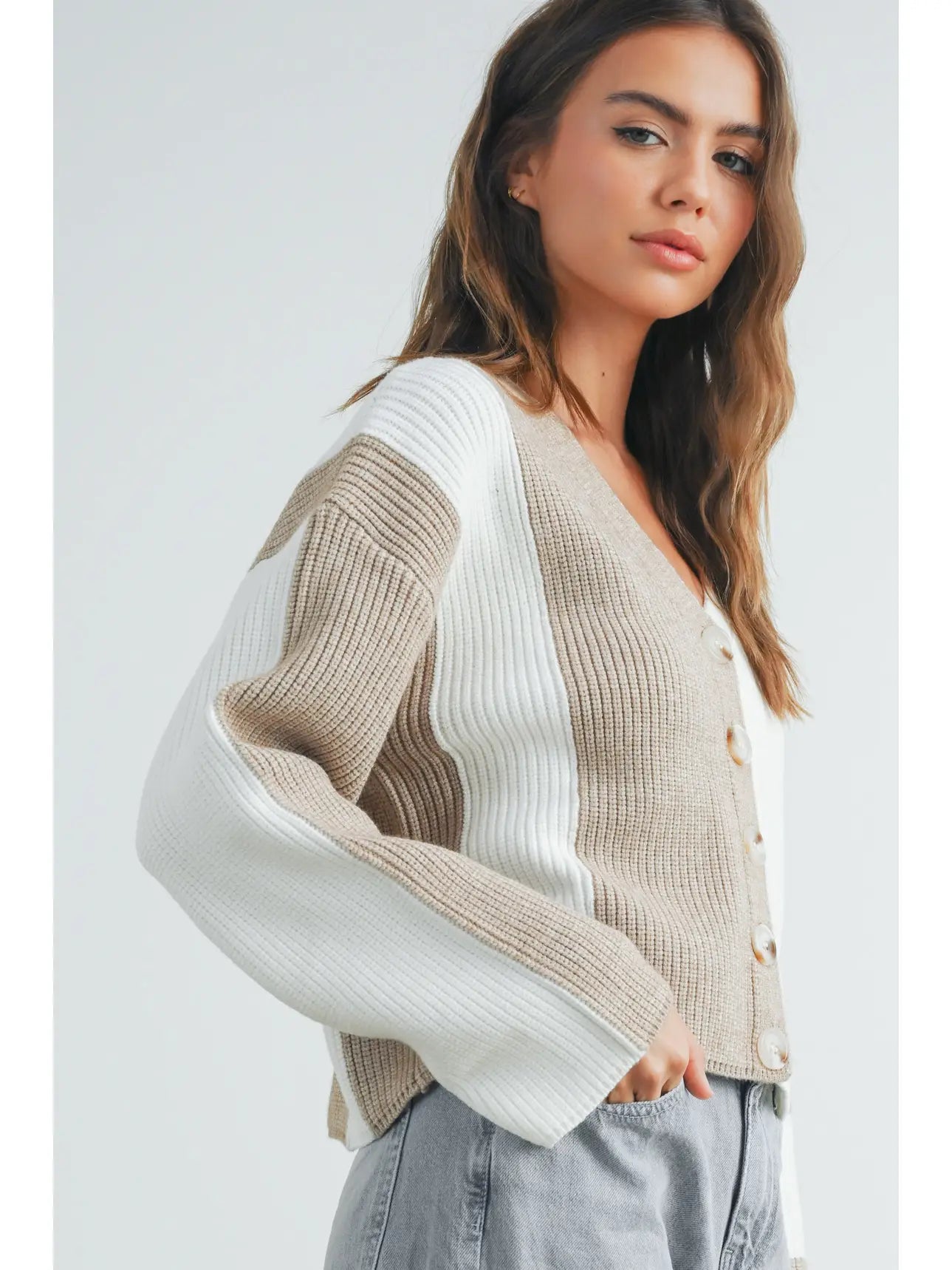 Buttermelon Color Block Button Down Cardigan