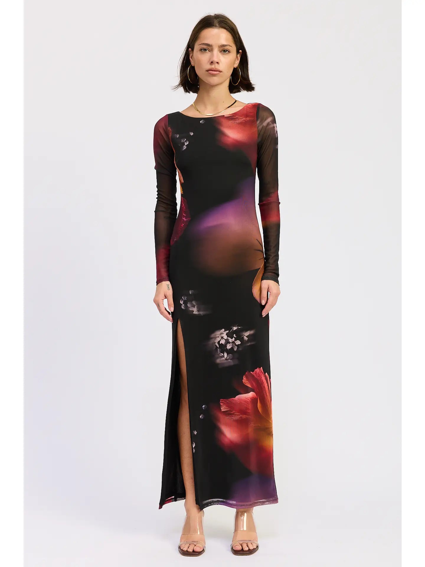 Emory Park Long Sleeve Floral Mesh Bodycon Maxi Dress