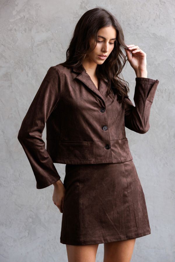 Storia Faux Suede Cropped Tailored Fit Blazer