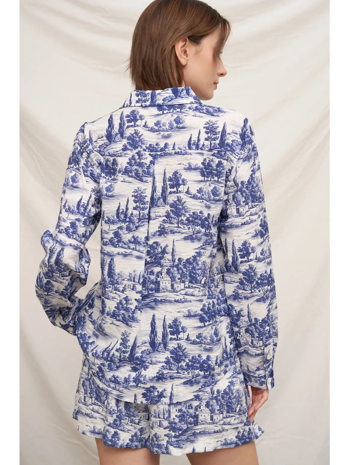 En Crème Toile Print Button Down Shirt