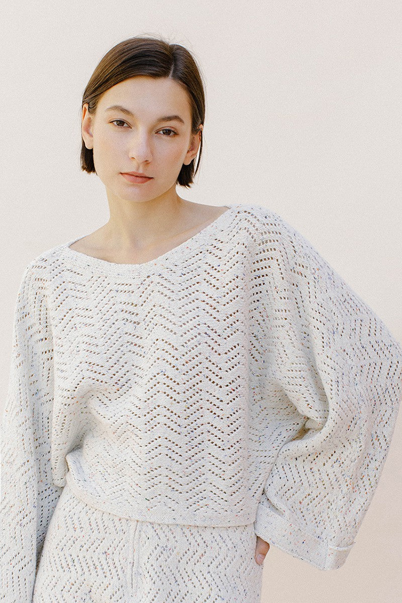 Speckled and Laser-Holed Knit Sweater