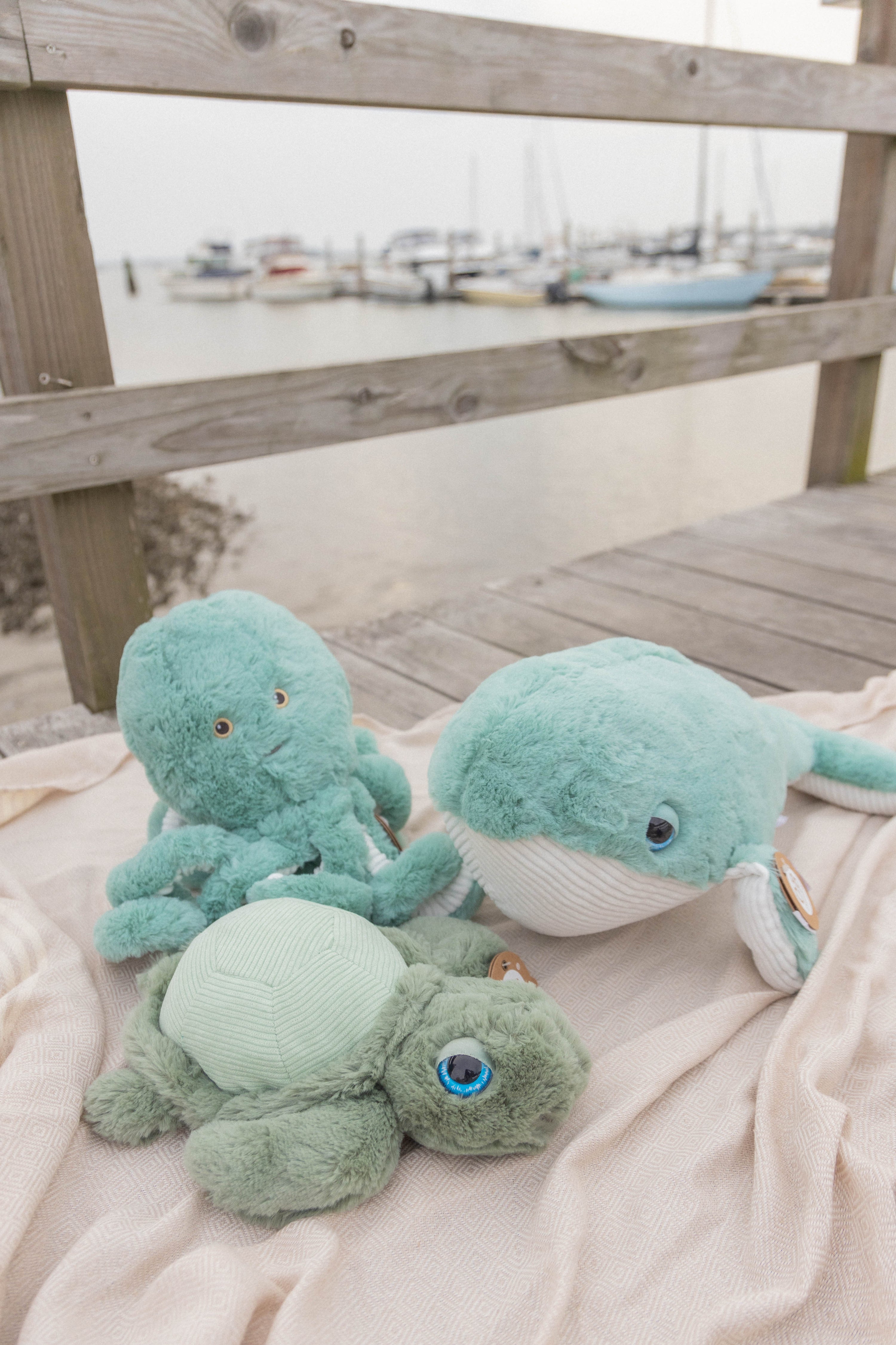 OB Designs Turtle Stuffie with a whale and octopus stuffie