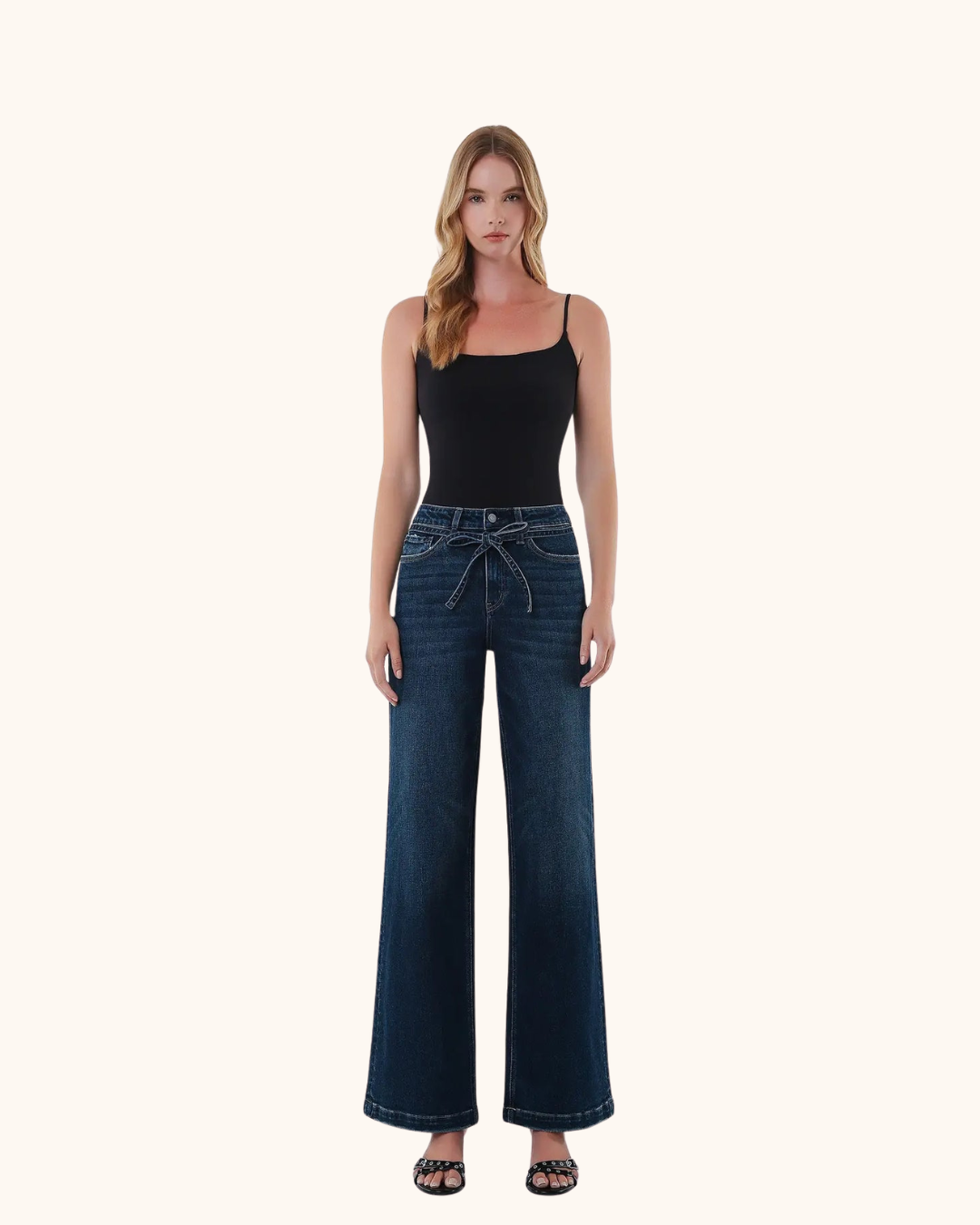 Vervet High Rise Dark Wash Waist Tie Wide Jeans