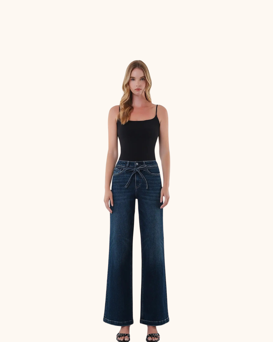Vervet High Rise Dark Wash Waist Tie Wide Jeans