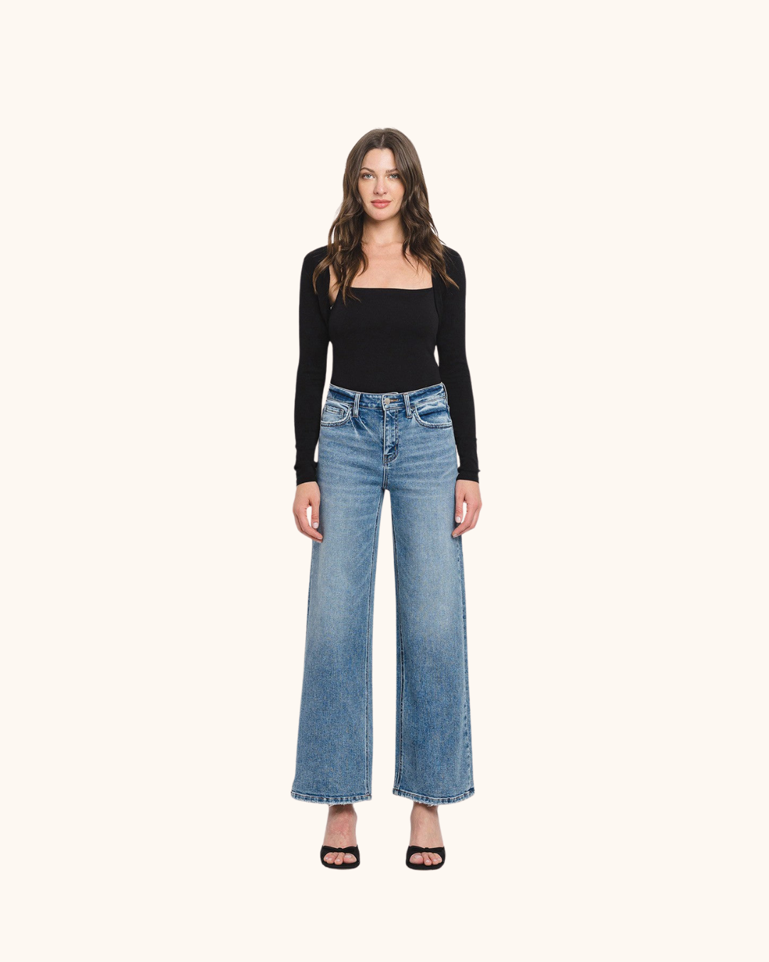 Vervet High Rise Medium Wash Full Length Wide Leg Jeans