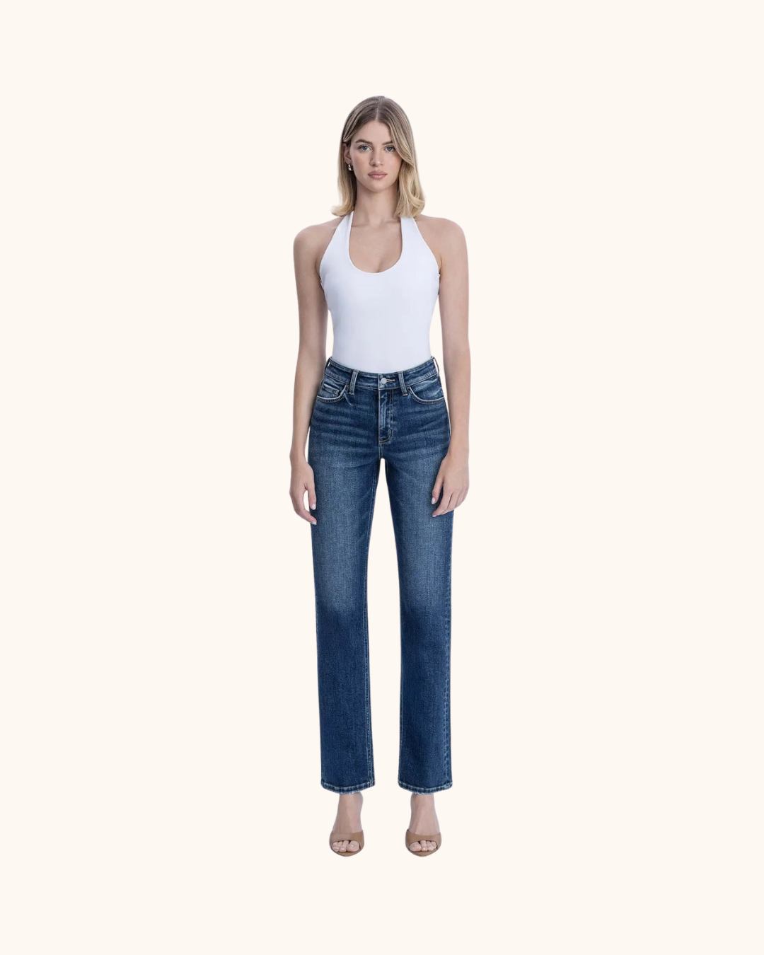 Vervet High Rise Full Length Dark Wash Straight Jeans