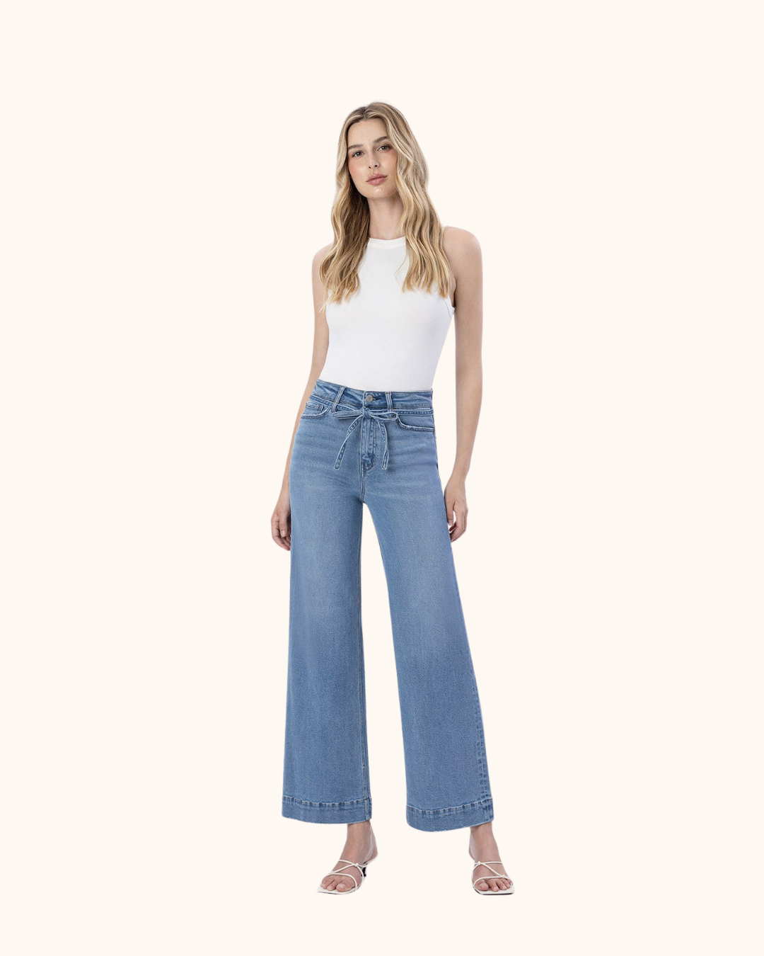 Vervet Super High Rise Tie Waist Trouser Wide Leg Jeans