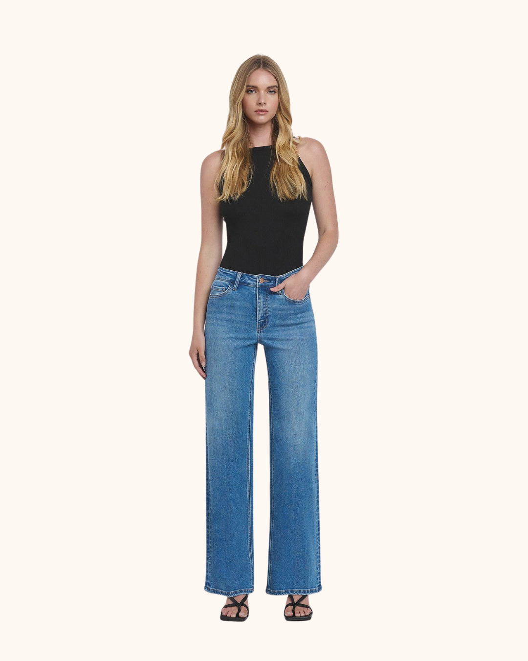 Vervet High Rise Loose Fit Wide Leg Jeans