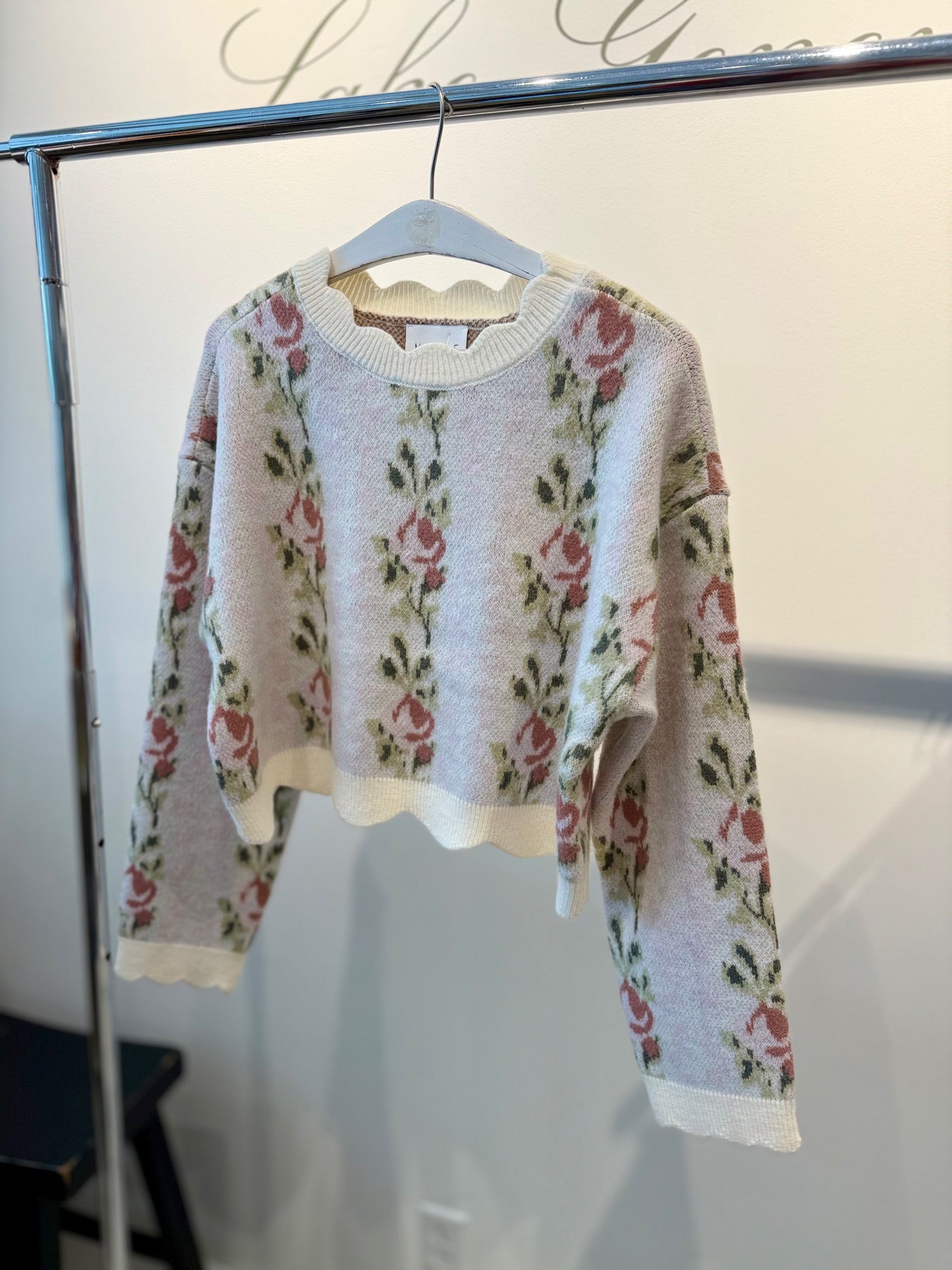 Mable Floral Jacquard Scallop Detail Knit Sweater (Various Colors)