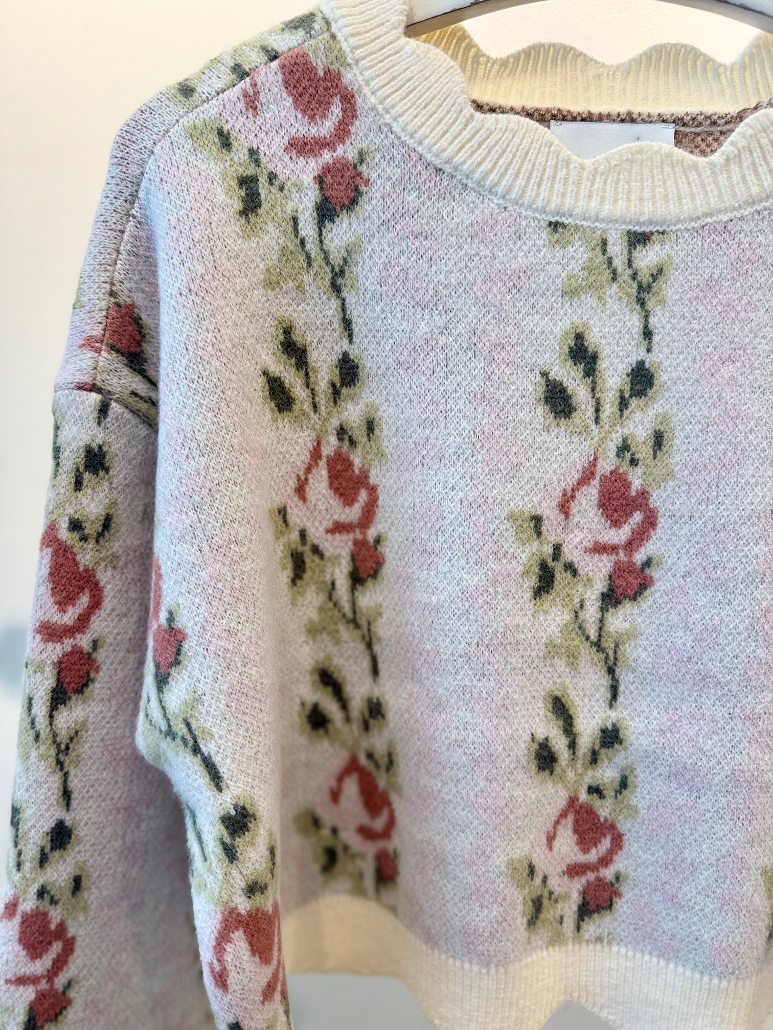 Mable Floral Jacquard Scallop Detail Knit Sweater (Various Colors)