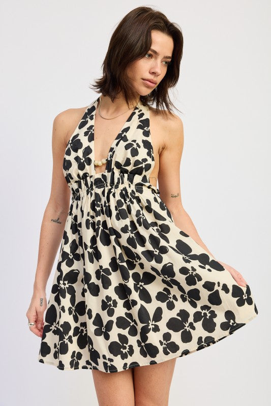 Emory Park Beaded Trim Halter Mini Dress