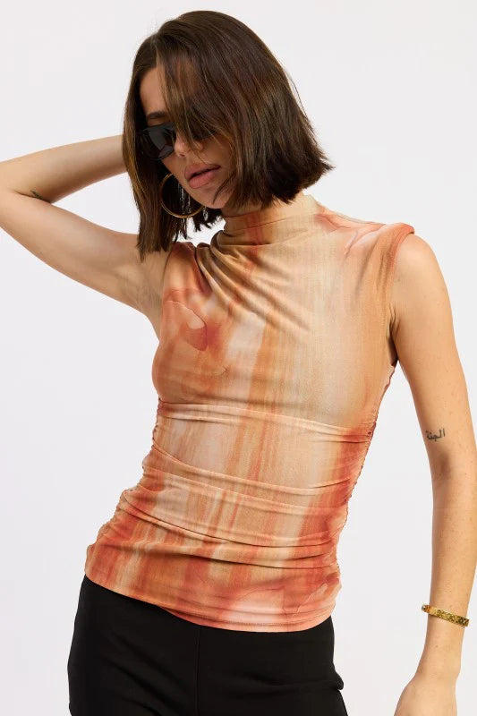 Emory Park Sunset Mesh Mock Neck Top