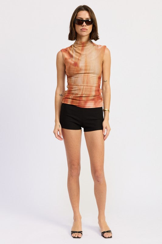 Emory Park Sunset Mesh Mock Neck Top