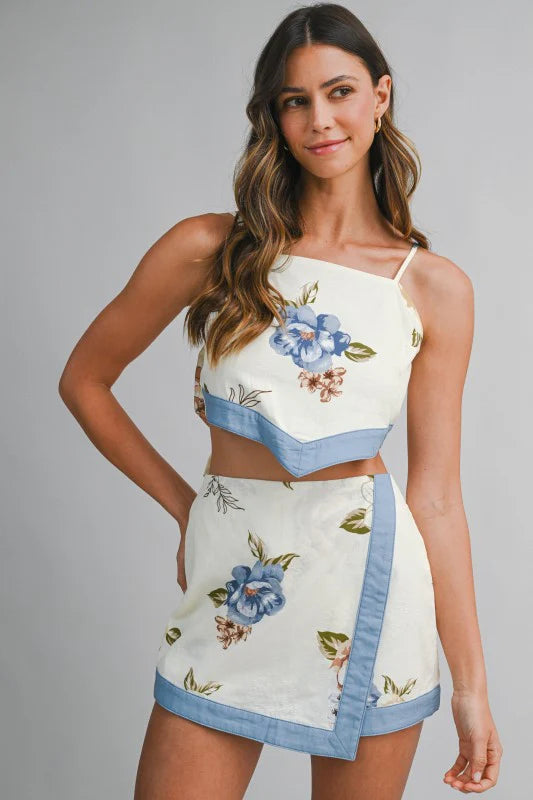 Mable Floral Wrap Skort (Pink & Blue)