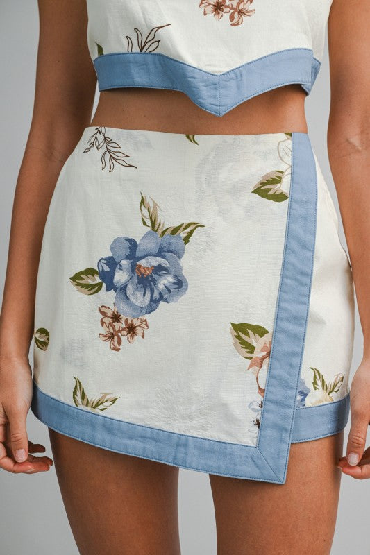 Mable Floral Wrap Skort (Pink & Blue)