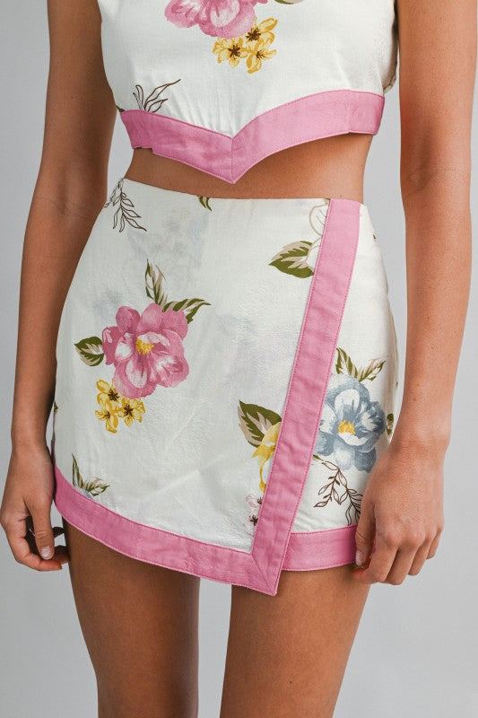 Mable Floral Wrap Skort (Pink & Blue)