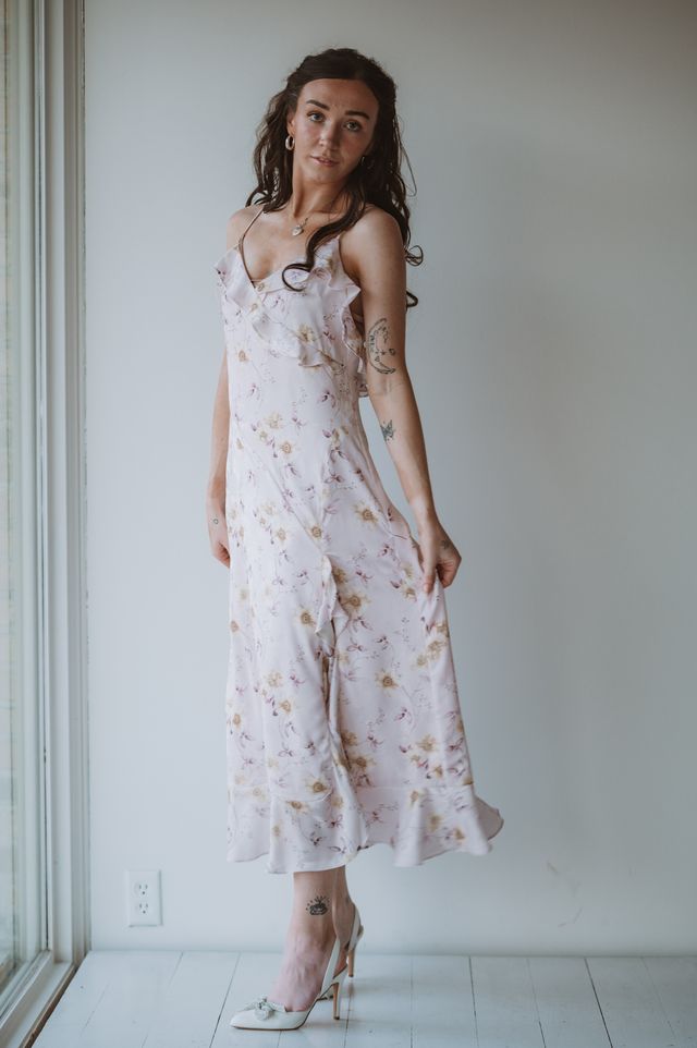 Storia Ruffle Floral Midi Dress