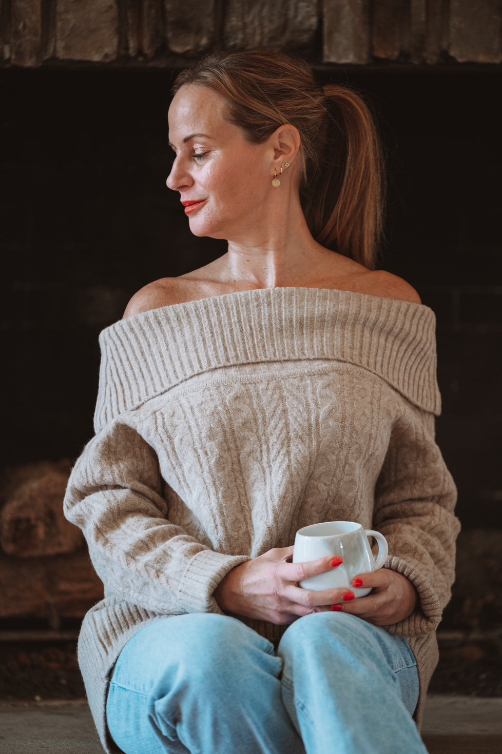 Le Lis Off The Shoulder Cable Knit Sweater