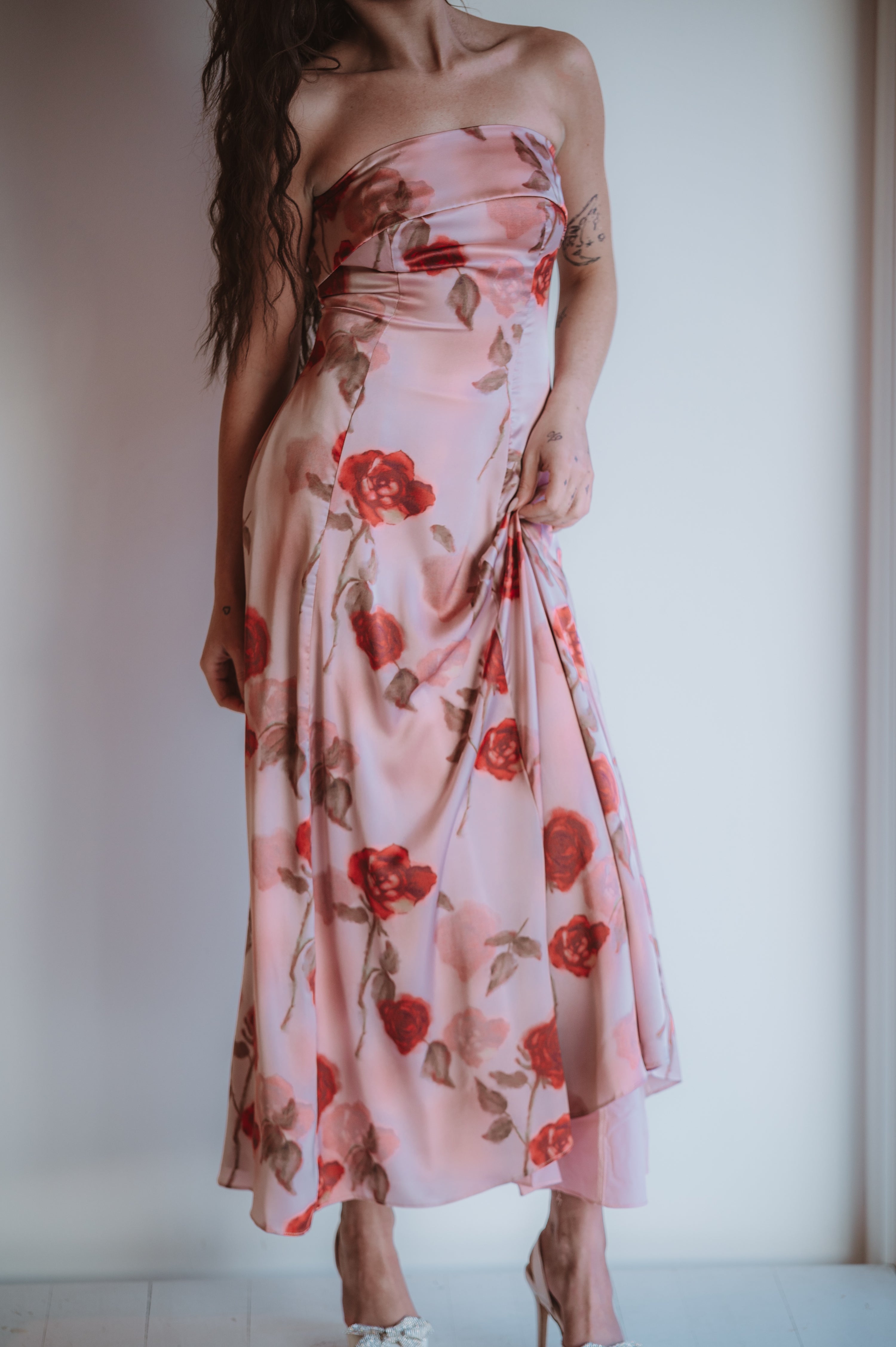 Sofie The Label Floral Printed Strapless Midi Dress