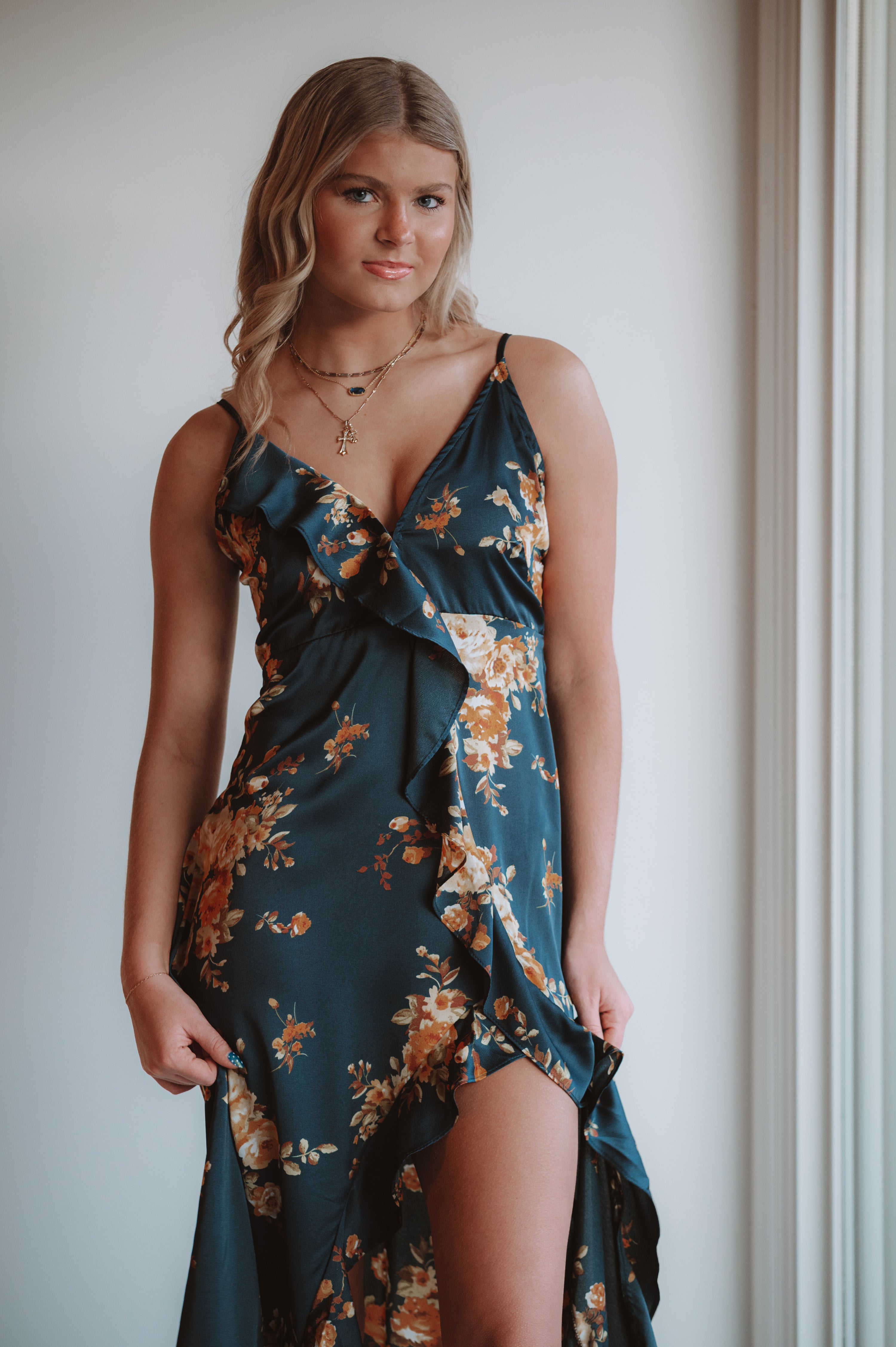 Dress Forum Floral Asymmetrical Ruffle Maxi Dress