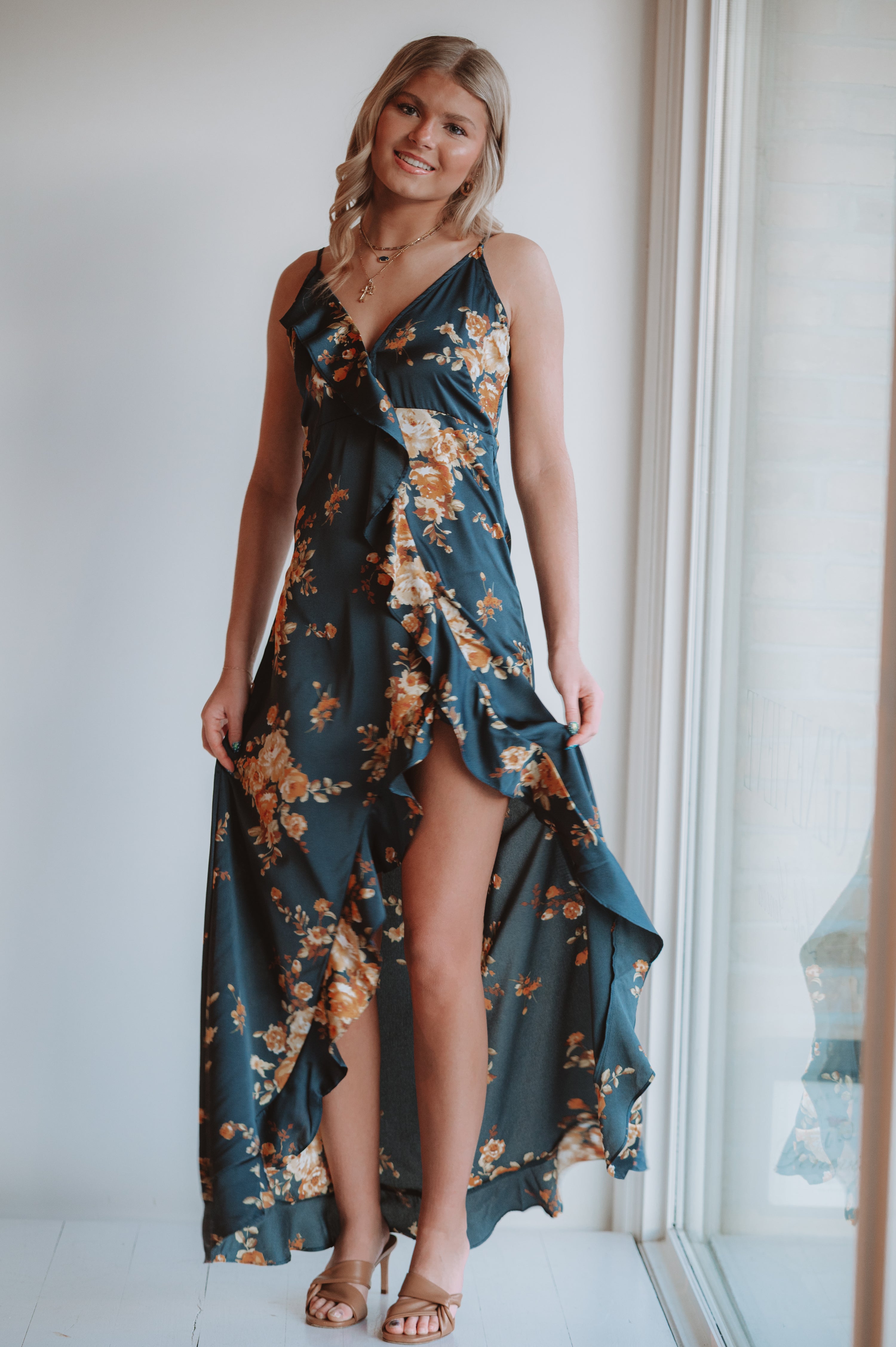 Dress Forum Floral Asymmetrical Ruffle Maxi Dress