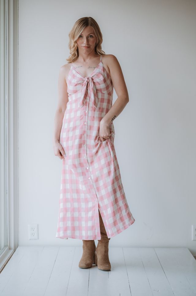 Storia Button Down Checkered Maxi Dress