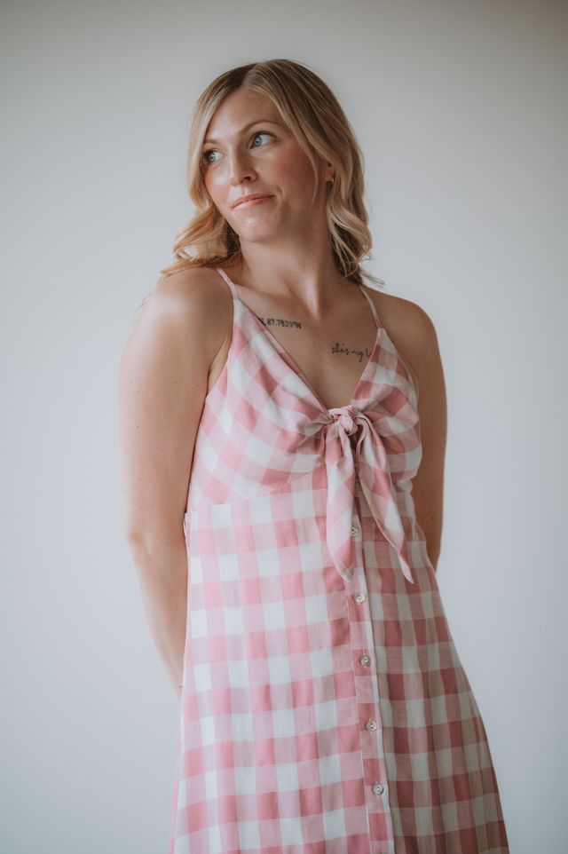 Storia Button Down Checkered Maxi Dress