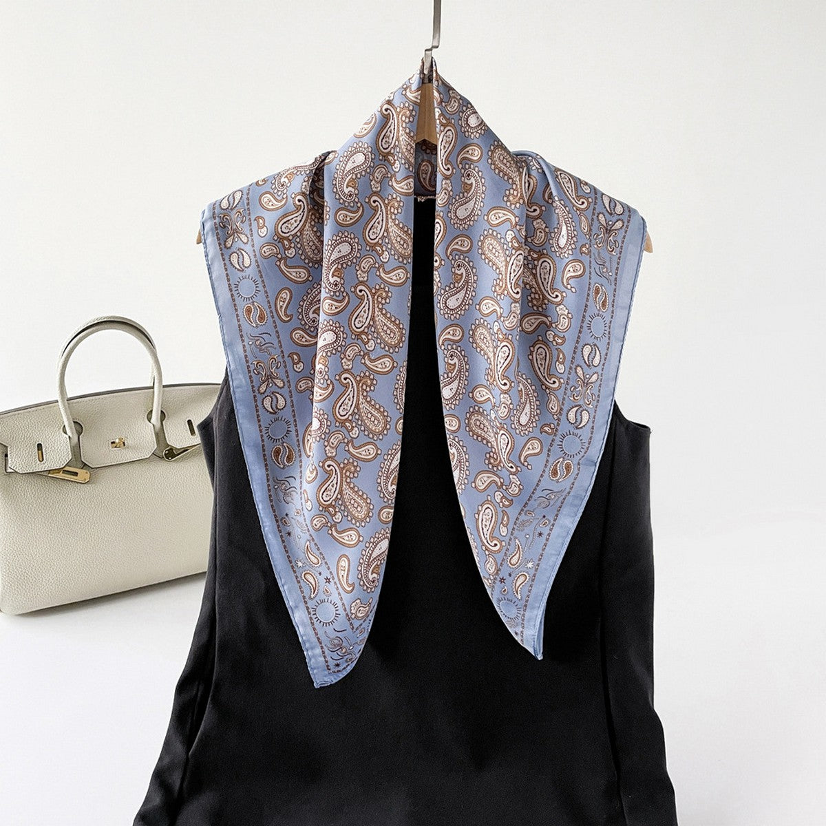Light Blue Paisley Satin Square Scarf