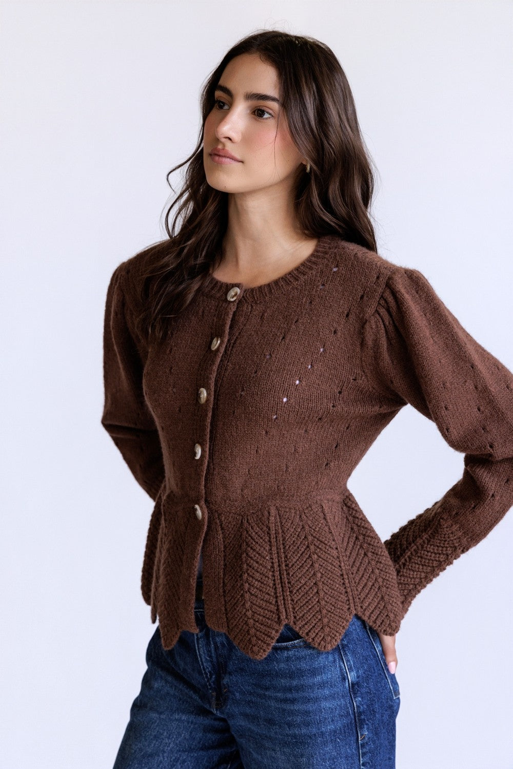 Storia Scallop Trim Knit Cardigan