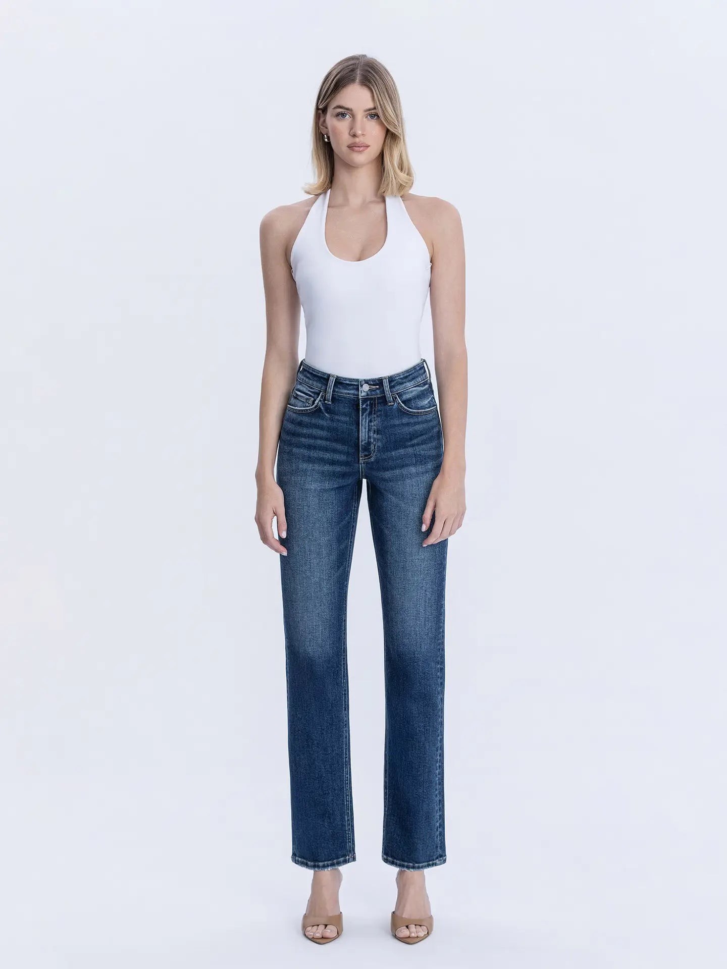 Vervet High Rise Full Length Dark Wash Straight Jeans