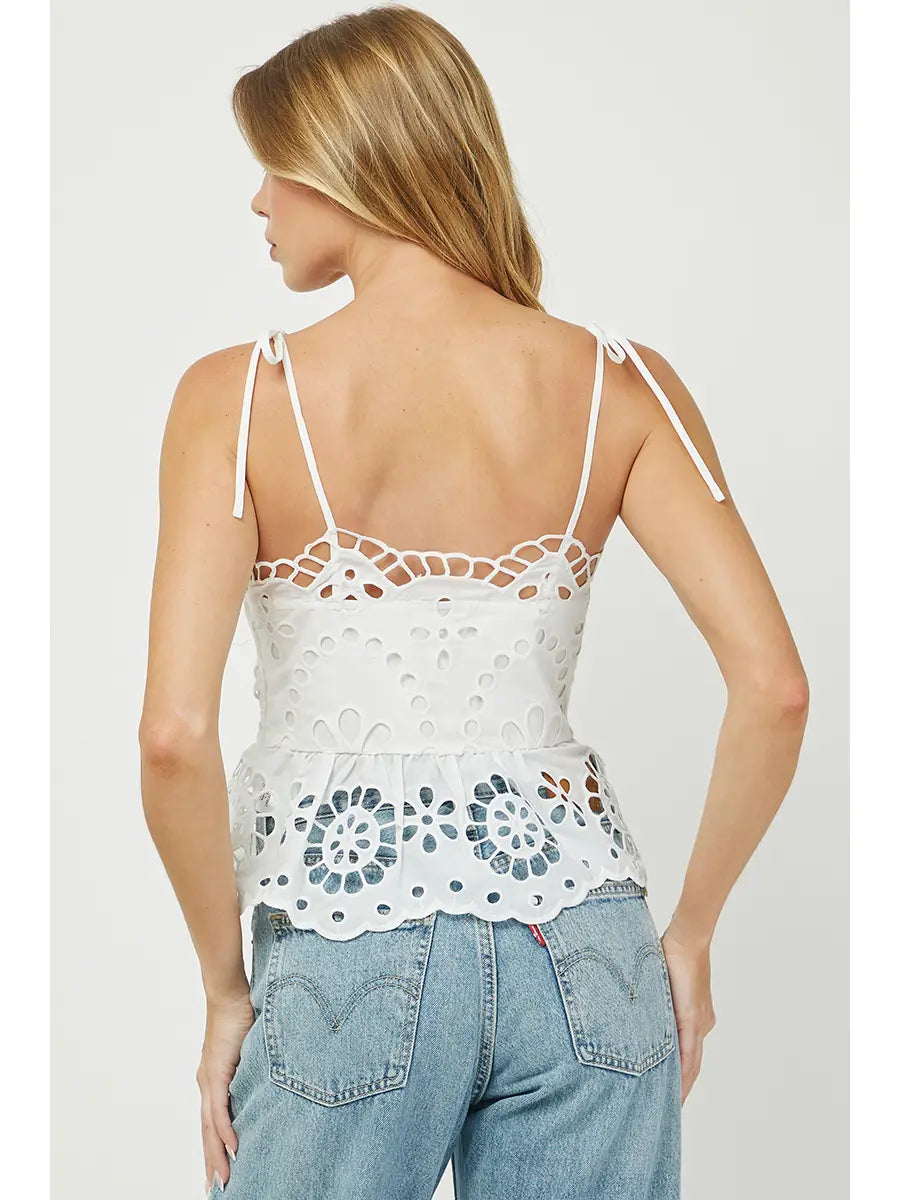 Needii Cotton Eyelet Peplum Top (Various Colors)