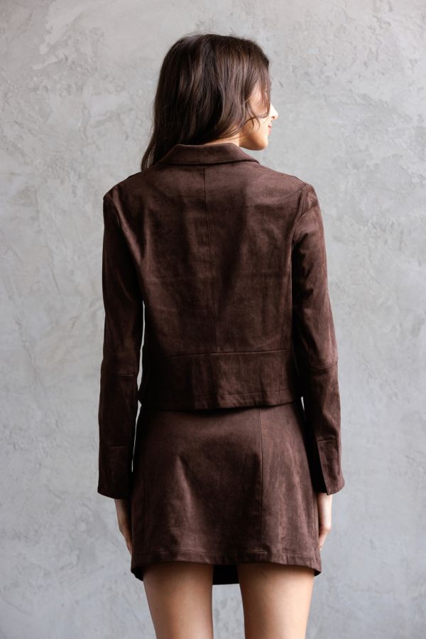 Storia Faux Suede Cropped Tailored Fit Blazer