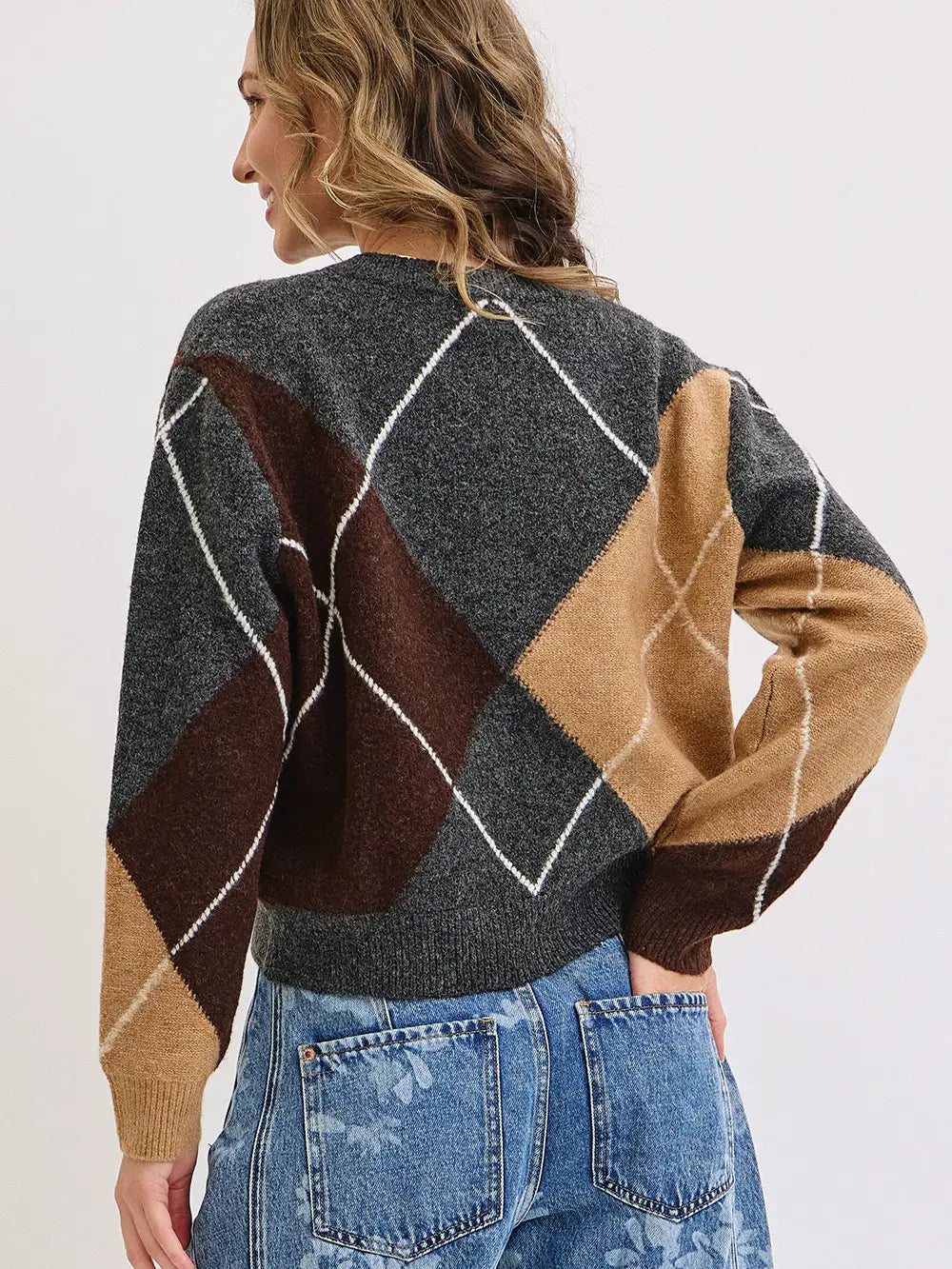 Sweet Lovely V-Neckline Argyle Knit Sweater