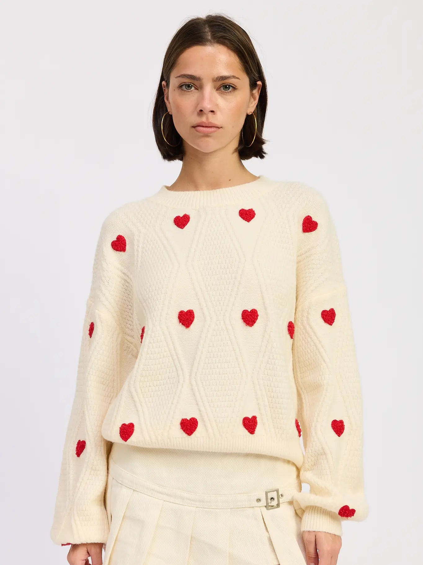 Emory Park Embroidered Hearts Knitted Sweater
