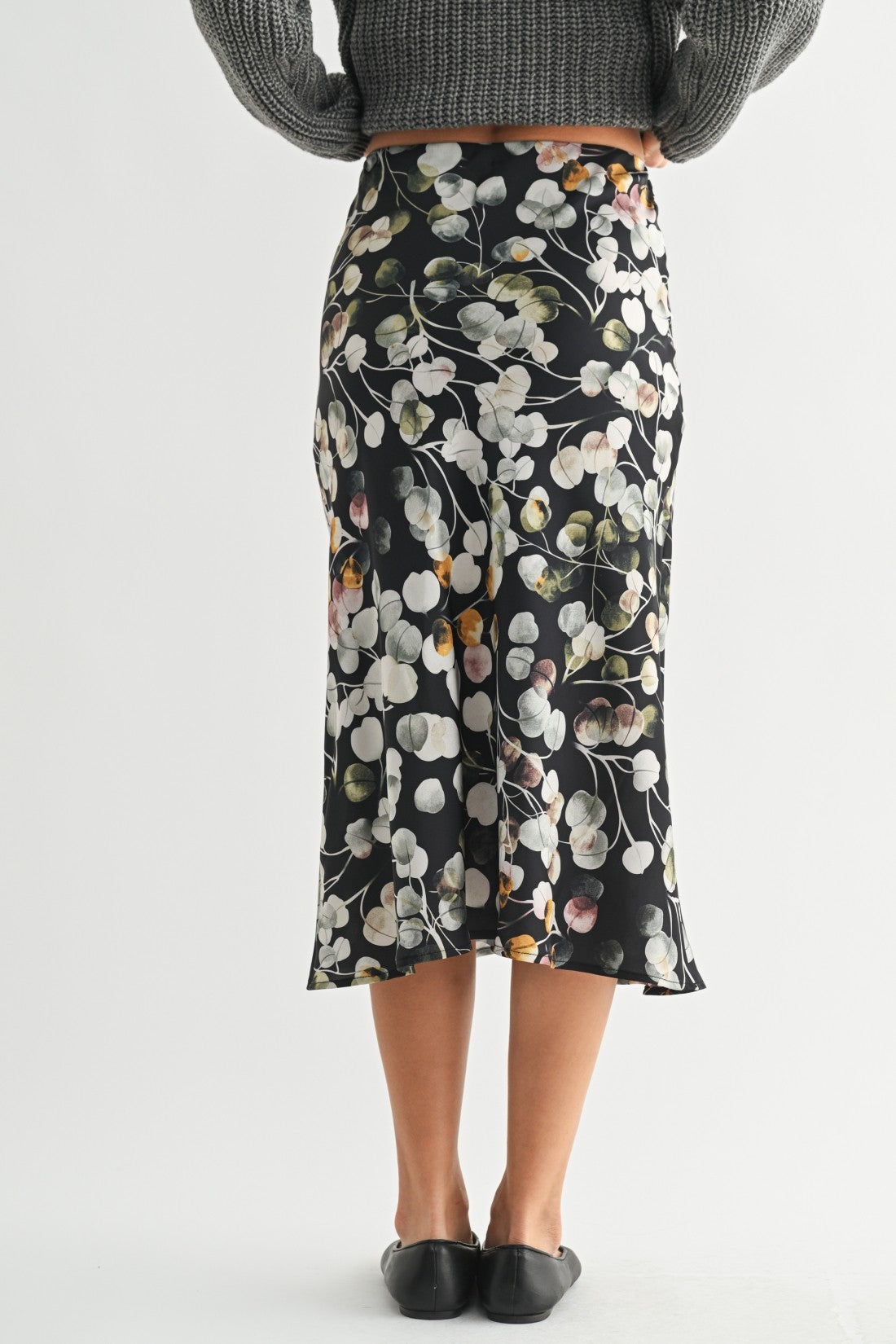 Fun2Fun Flower Print Bias Cut Midi Skirt