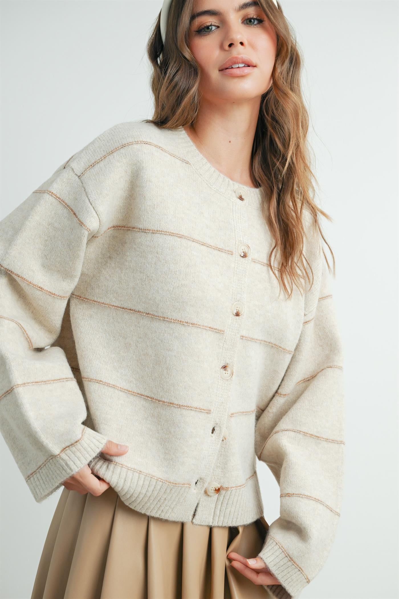 Buttermelon Button Front Striped Cardigan